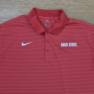 Nike Ohio State Buckeyes Polo Shirt Mens 2XL Red Striped Performance Stretch EUC